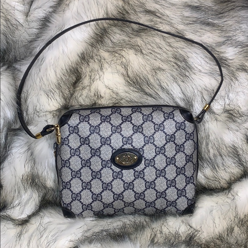 Gucci Canvas Handbag Grey w. Black Trim